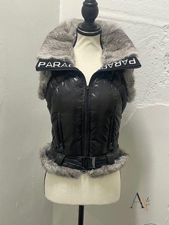 Parasuco Jackets & Blazers - VTG Parasuco Cyber Y2K Down Puffer Vest Real Rabbit Fur Trim Black XS
